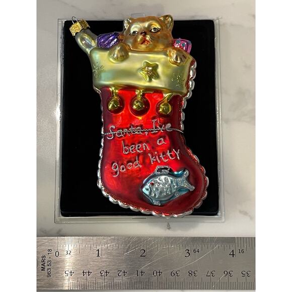 Santa, I’ve Been A Good Kitty Cat Kitten In Christmas Stocking Glass Ornament - Picture 2 of 3